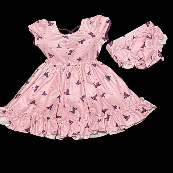 Charlie's Stars and Witches Hat and Cats Twirl Dress Pink Purple White Size 2T - Picture 2 of 10
